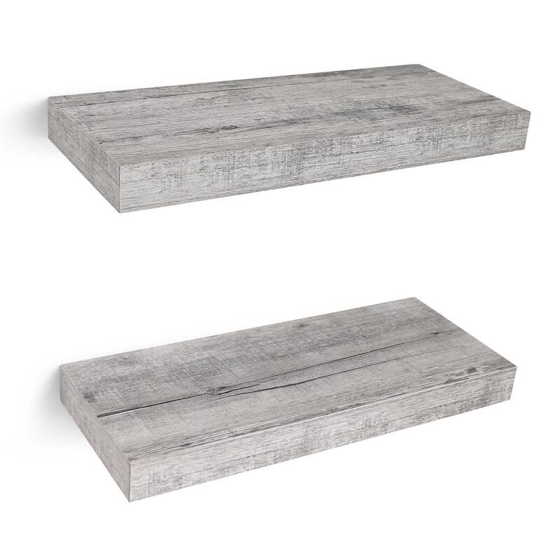 Beautiful 16" Rustic Grey Wall Mounted Floating Shelves, Wooden Storage